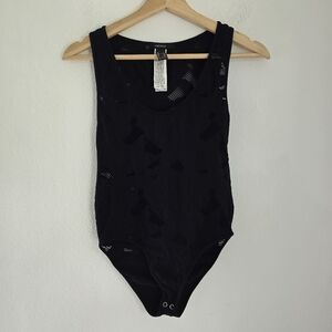 Forever 21 Sleeveless Black Mesh Floral Bodysuit Medium Large
